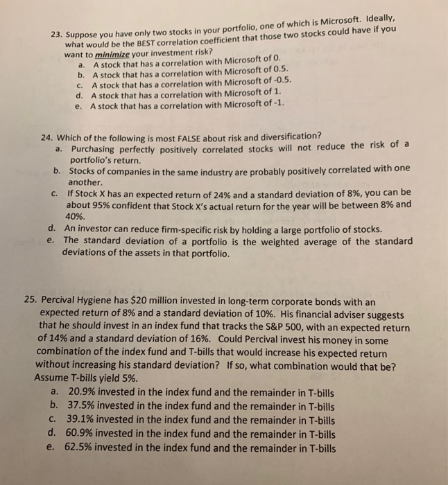  what would be the BEST correlation coefficient that those two stocks