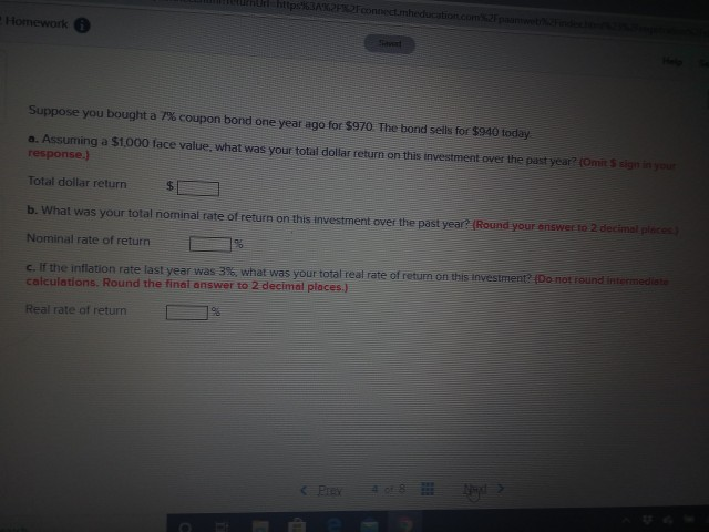  https3A2 Fconnect.meducation.com Homework Suppose you bought a 7% coupon bond one