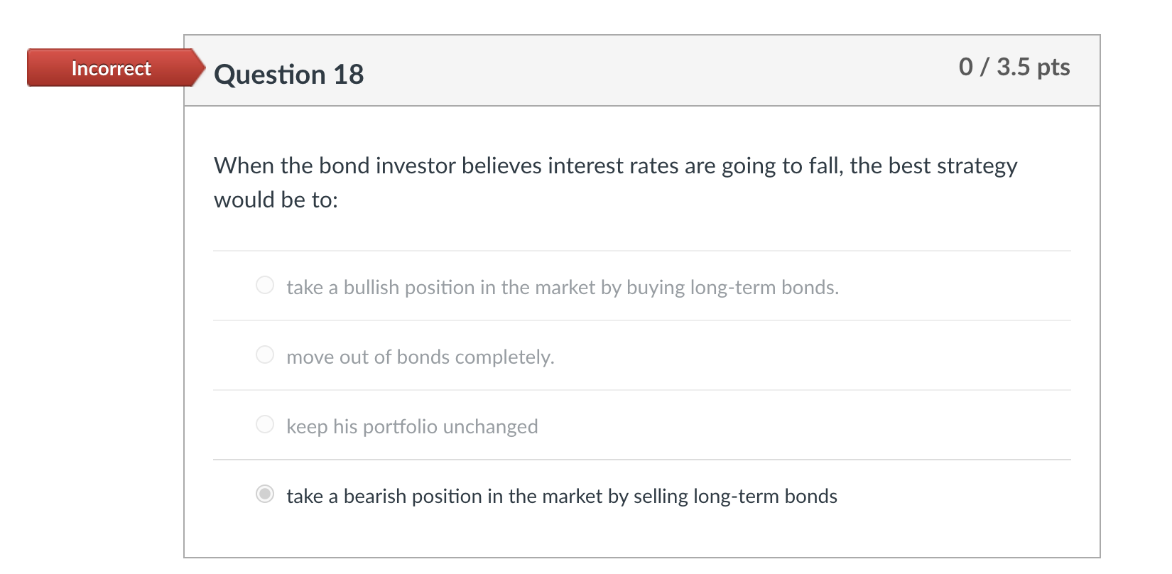 Incorrect Question 18 0 / 3.5 pts When the bond investor