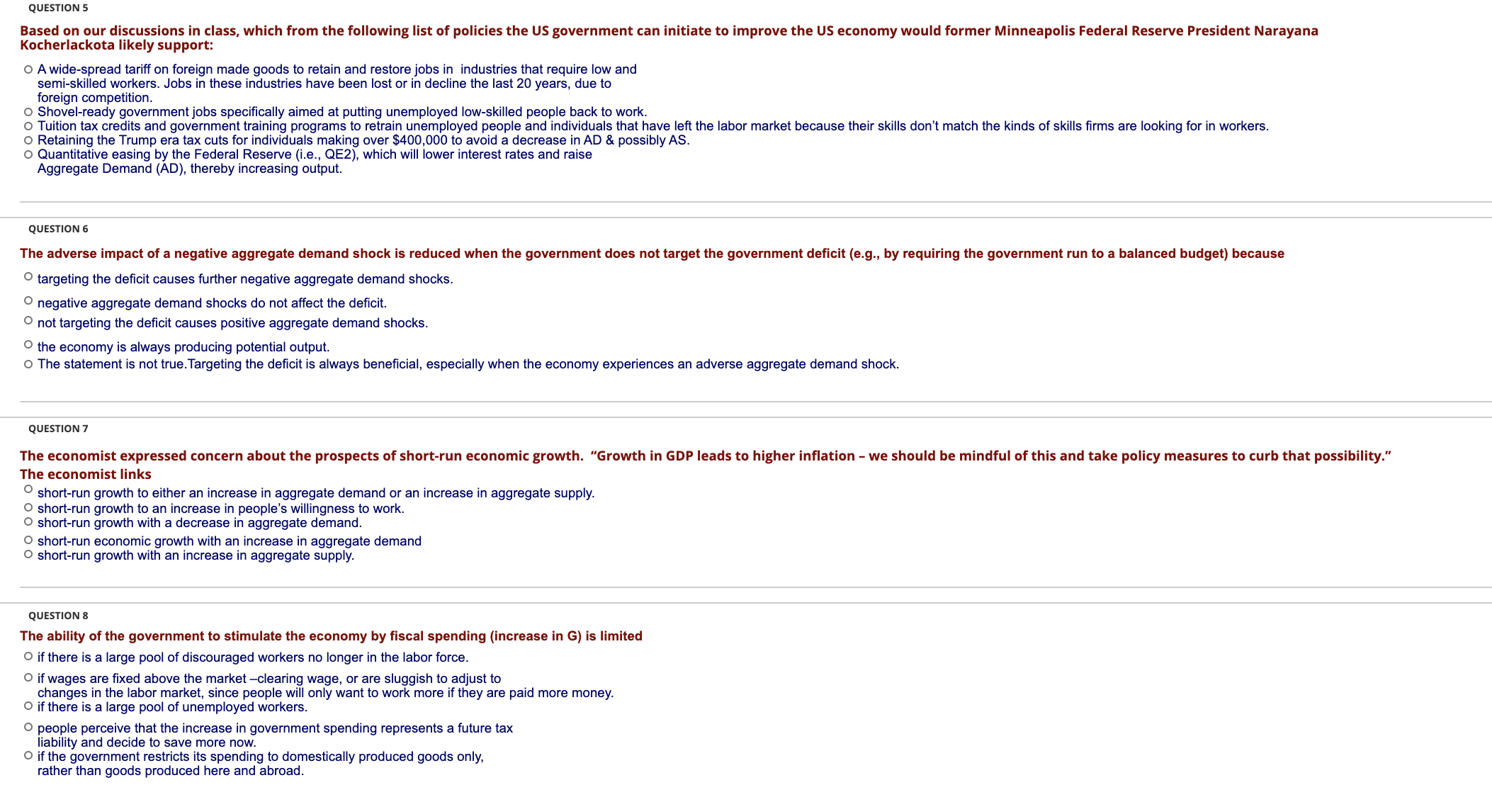 Multiple choice answer only. QUESTION 5 Based on our discussions in class,