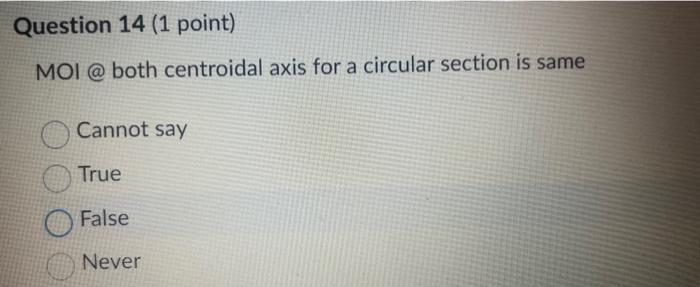 BothQuestion 14 (1 point) MOI @ both centroidal axis for a circular