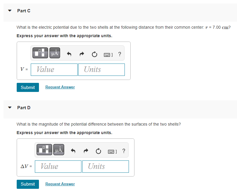 4.00 cm is concentric with a larger thin spherical shell with radius
