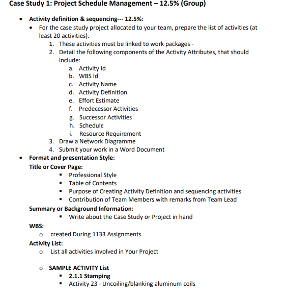 Case Study 1: Project Schedule Management - Activity definition & sequencing :