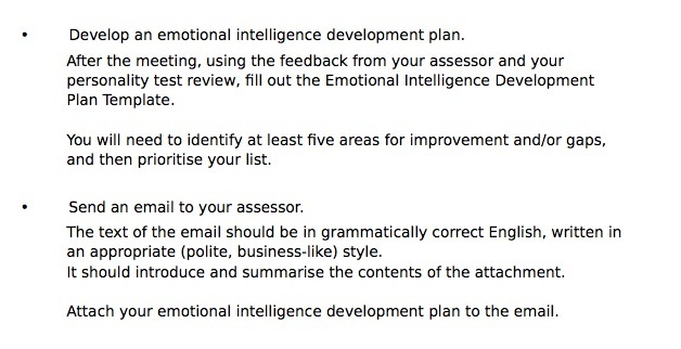 Develop an emotional intelligence development plan. After the meeting, using the