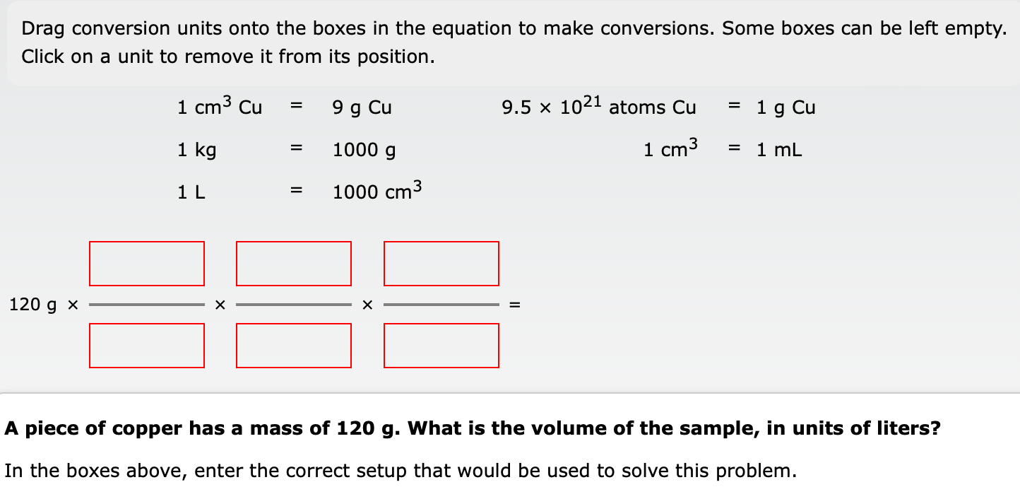  Drag conversion units onto the boxes in the equation to make