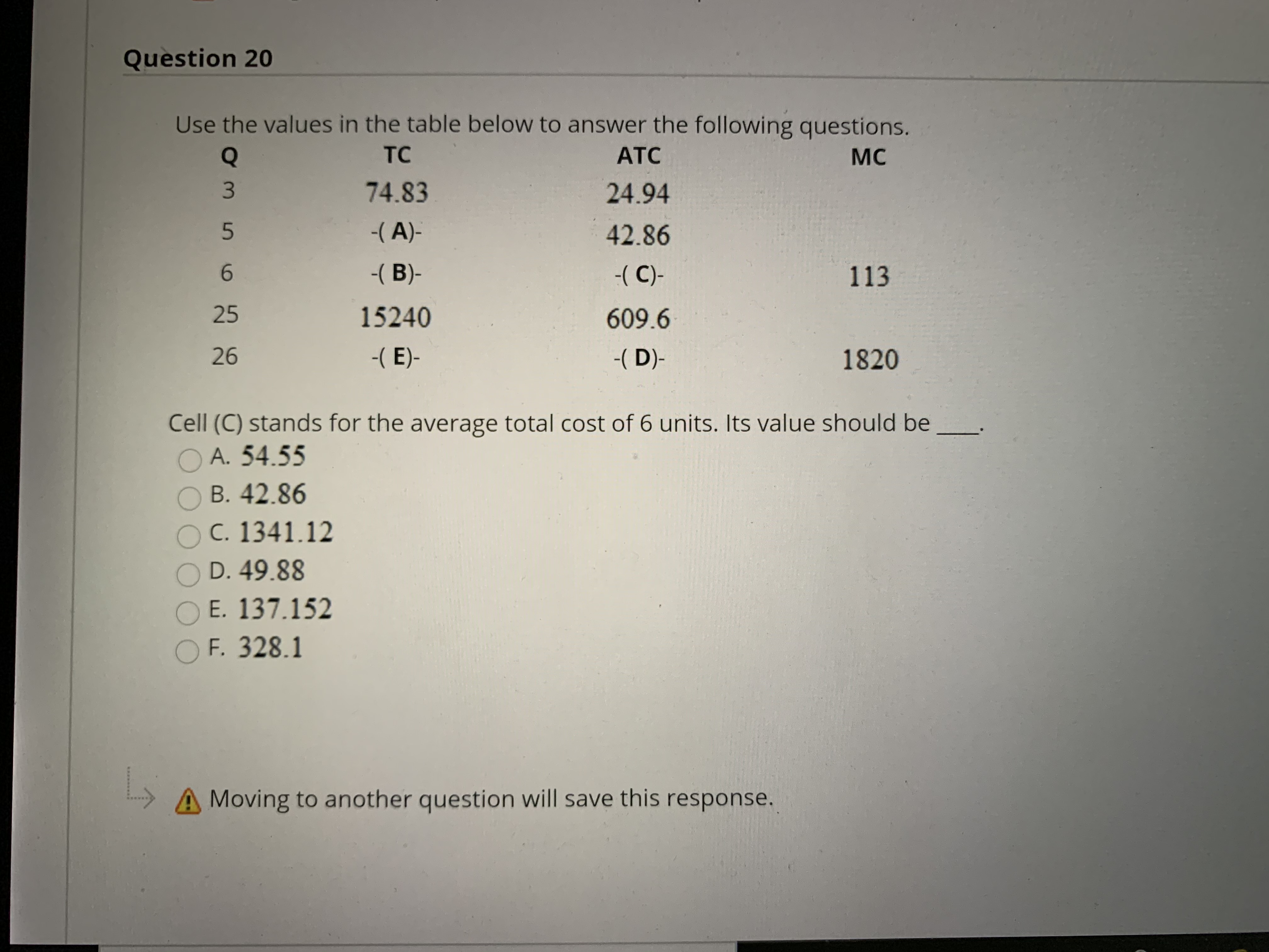 Please see the below question: Question 20 Use the values in the