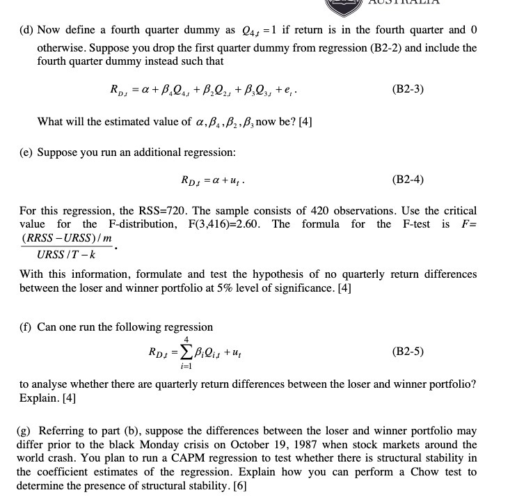  (d) Now define a fourth quarter dummy as 04, =1 if