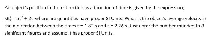 An object's position in the x-direction as a function of time