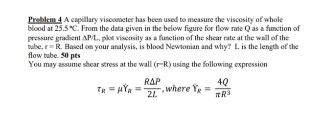  Problem 4 A capillary viscometer has been used to measure the