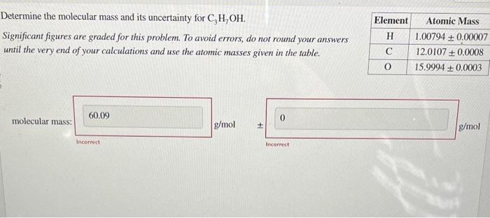 i need help with +/- Determine the molecular mass and its uncertainty