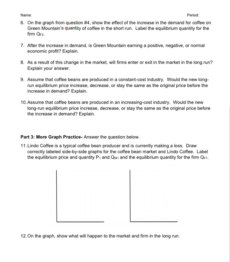 graphing question, entire document is posted! Name: Period: Perfect Competition in the