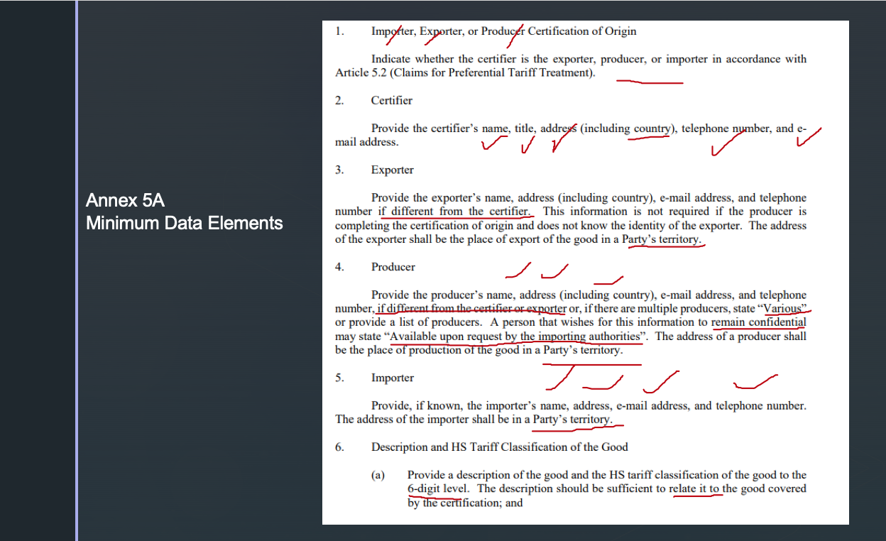 possibles mistakes and errors on attach Certificate of Origin. Use Annex 5A
