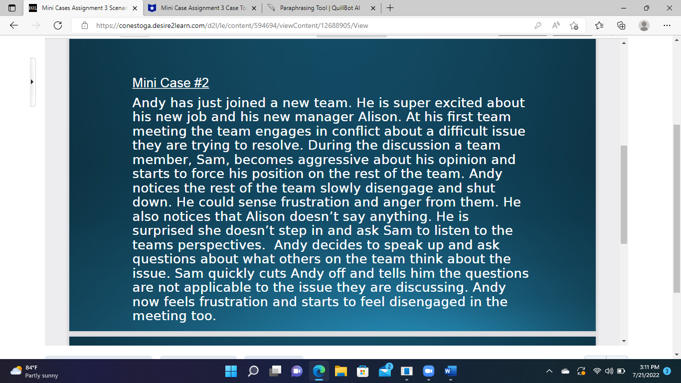  121 Mini Cases Assignment 3 Scenari X * Mini Case Assignment