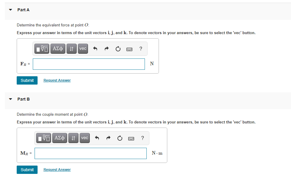 assembly, by an equivalent resultant force and couple moment at point 0.