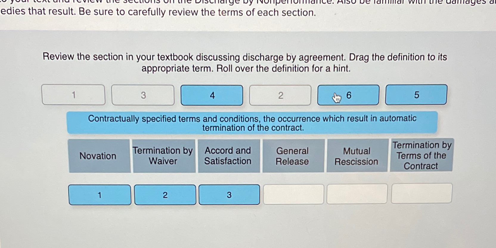 Number 6 which one does it go? Discharge by Nonperformance. Also De