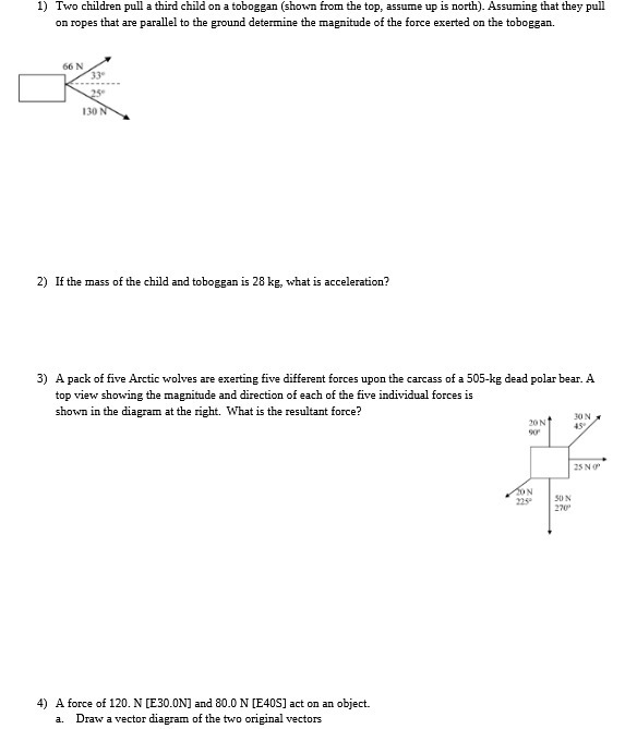  1) Two children pull a third child on a toboggan (shown