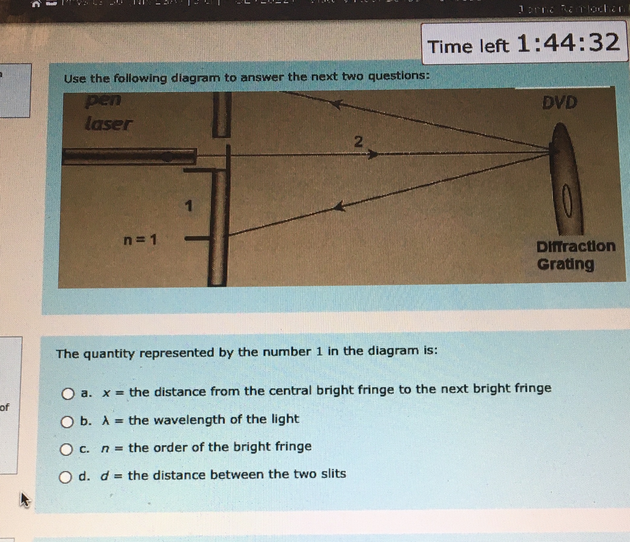 2.The quantity represented by number 2 in the diagram is?X= distance from
