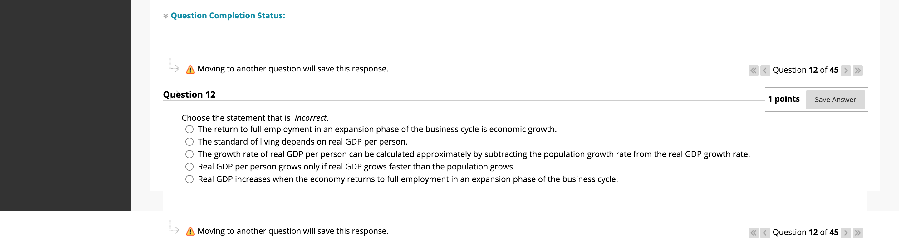 QUESTION 12 v Question Completion Status: : (5 Moving to another question