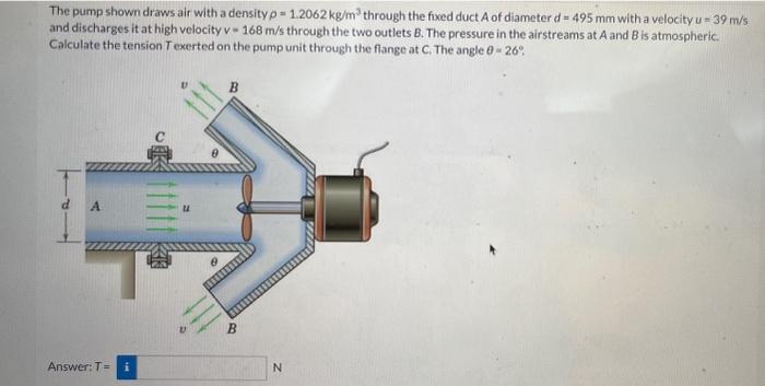The pump shown draws air with a density p = 1.2062
