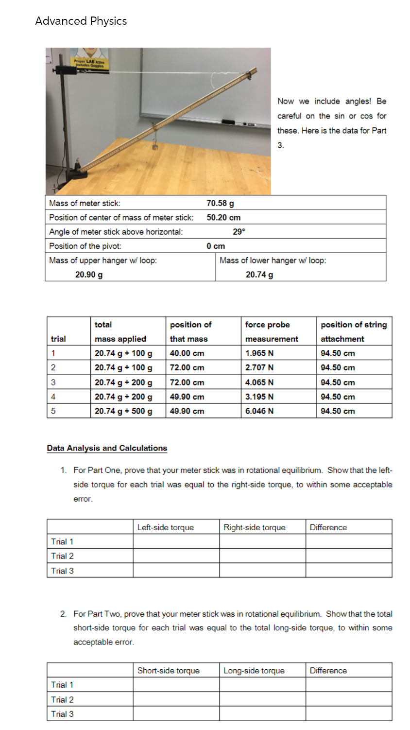 Hand written solution required Advanced Physics Proper LAB'Attire Includes Goggles Now we