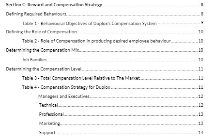  Section C: Reward and Compensation Strategy.. Defining Required Behaviours... Table 1