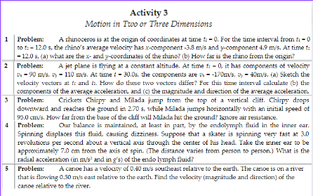 Activity 3 Motion in Two or Three Dimensions 1 Problem: A
