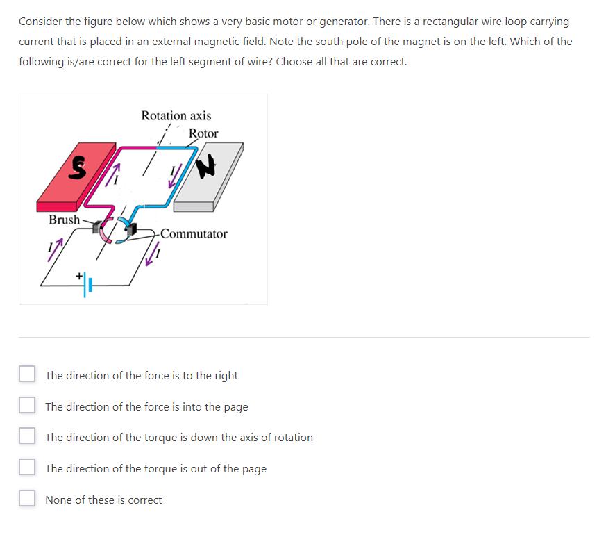 Consider the figure below which shows a very basic motor or