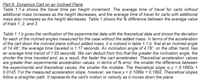 Make a conclusion based on the discussion below. Part A. Dynamics Cart