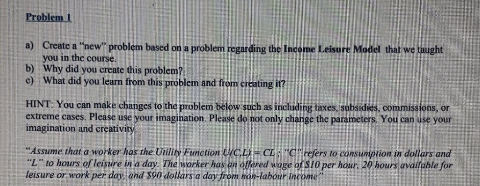 solve prob 1 Problem 1 a) Create a "new" problem based on