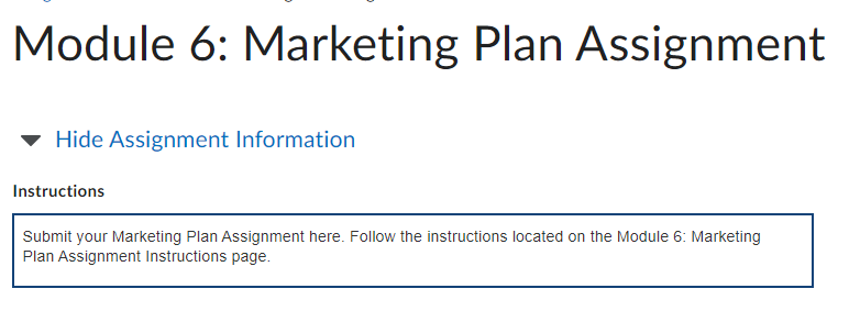 Module 6: Marketing Plan Assignment 1r Hide Assignment Information Instructions Submit