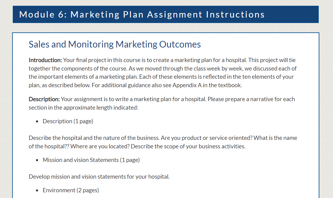 your Marketing Plan Assignment here. Follow the instructions located on the Module