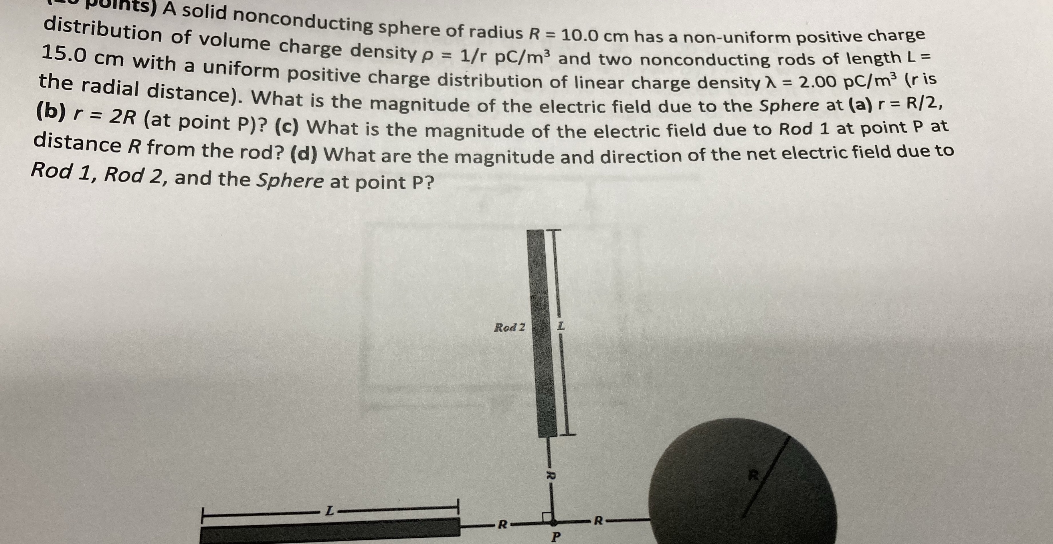 Points) A solid nonconducting sphere of radius R = 10.0 cm