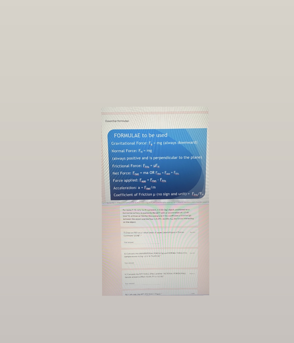 Answer number 8 only please :) Essential formulae FORMULAE to be used