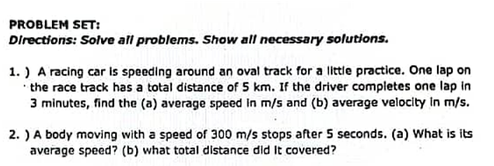 PROBLEM SET: Directions: Solve all problems. Show all necessary solutions. 1.