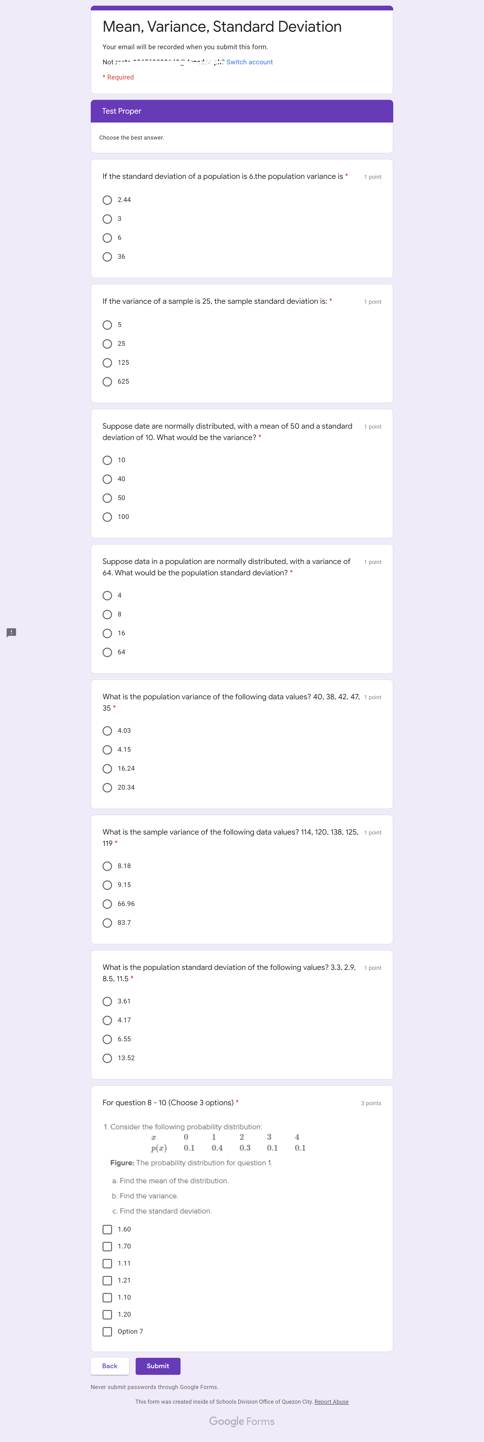 Solve: (Show Solution) Mean, Variance, Standard Deviation Your email will be recorded