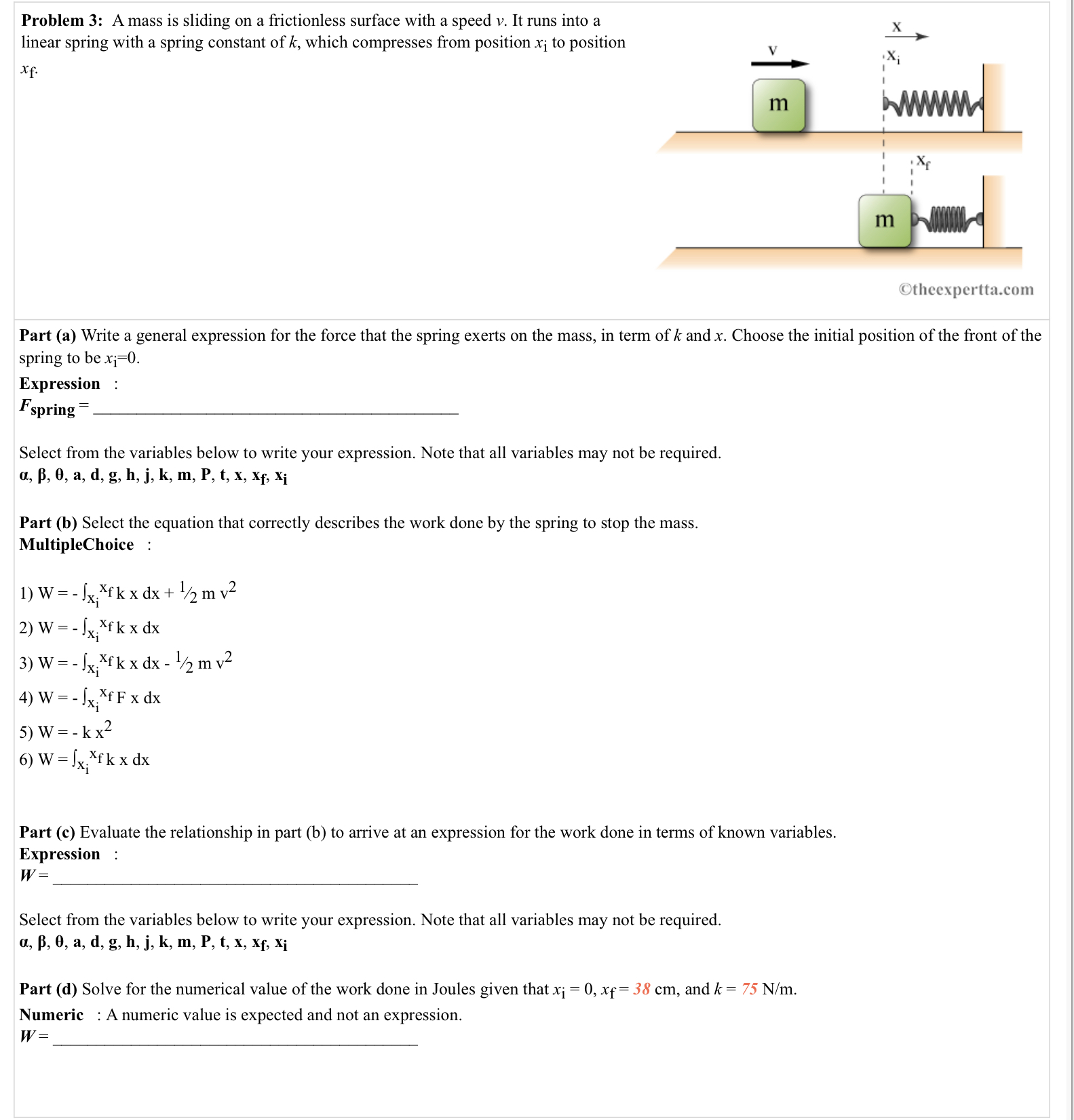 Problem 3: A mass is sliding on a frictionless surface with