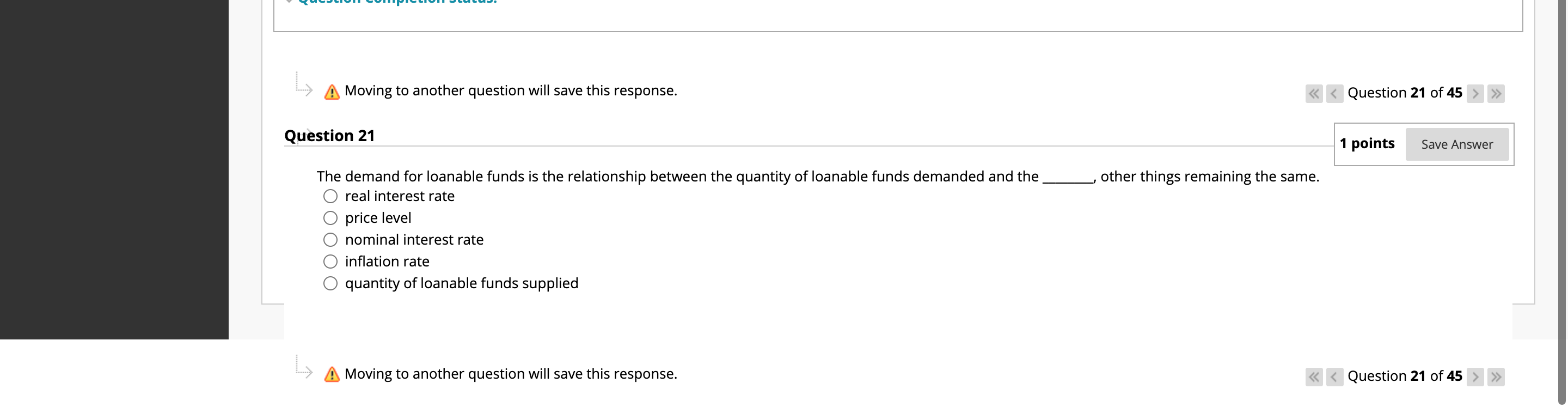 QUESTION 21 > A Moving to another question will save this response.