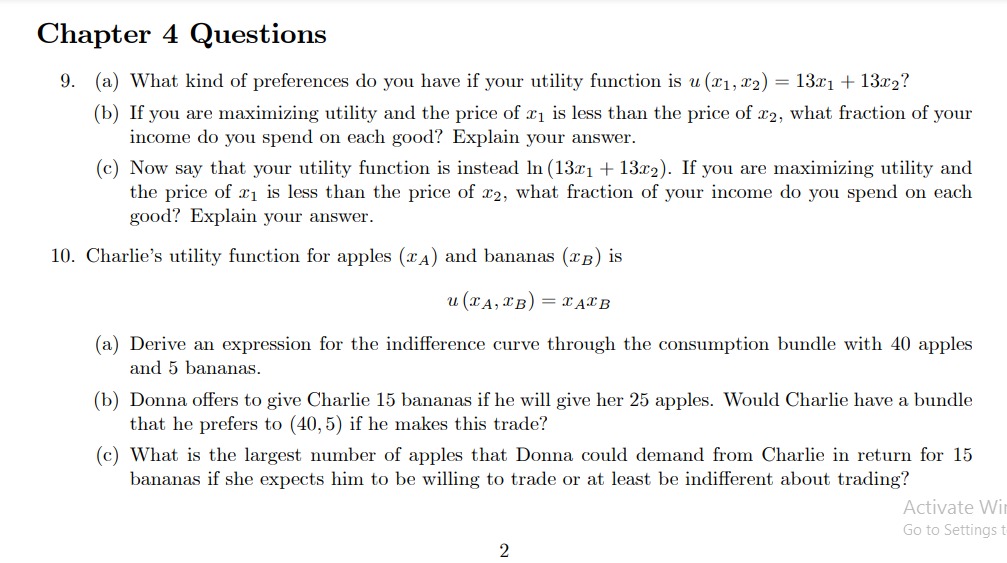 Solve it as soon as possible Chapter 4 Questions 9. (a) What