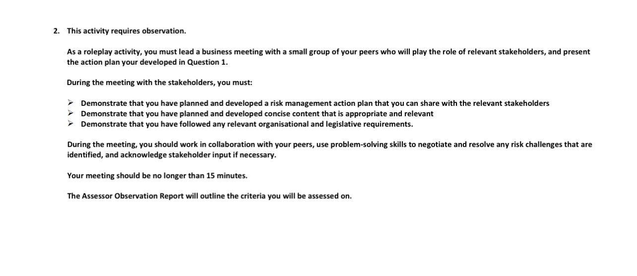 complete the following activities, you should choose and refer to a risk