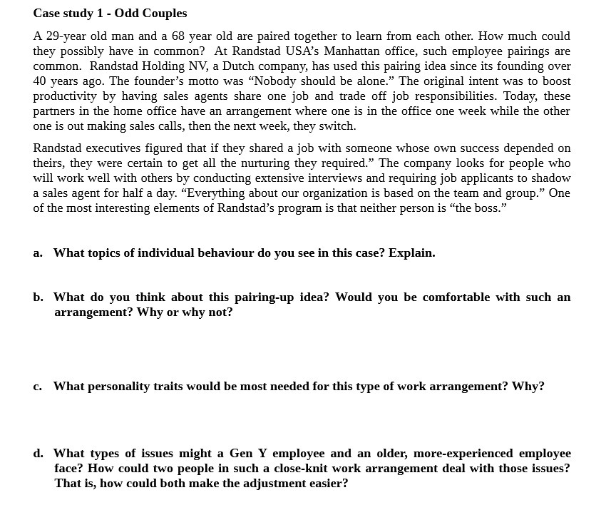 Case study 1 - Odd Couples A 29year old man and