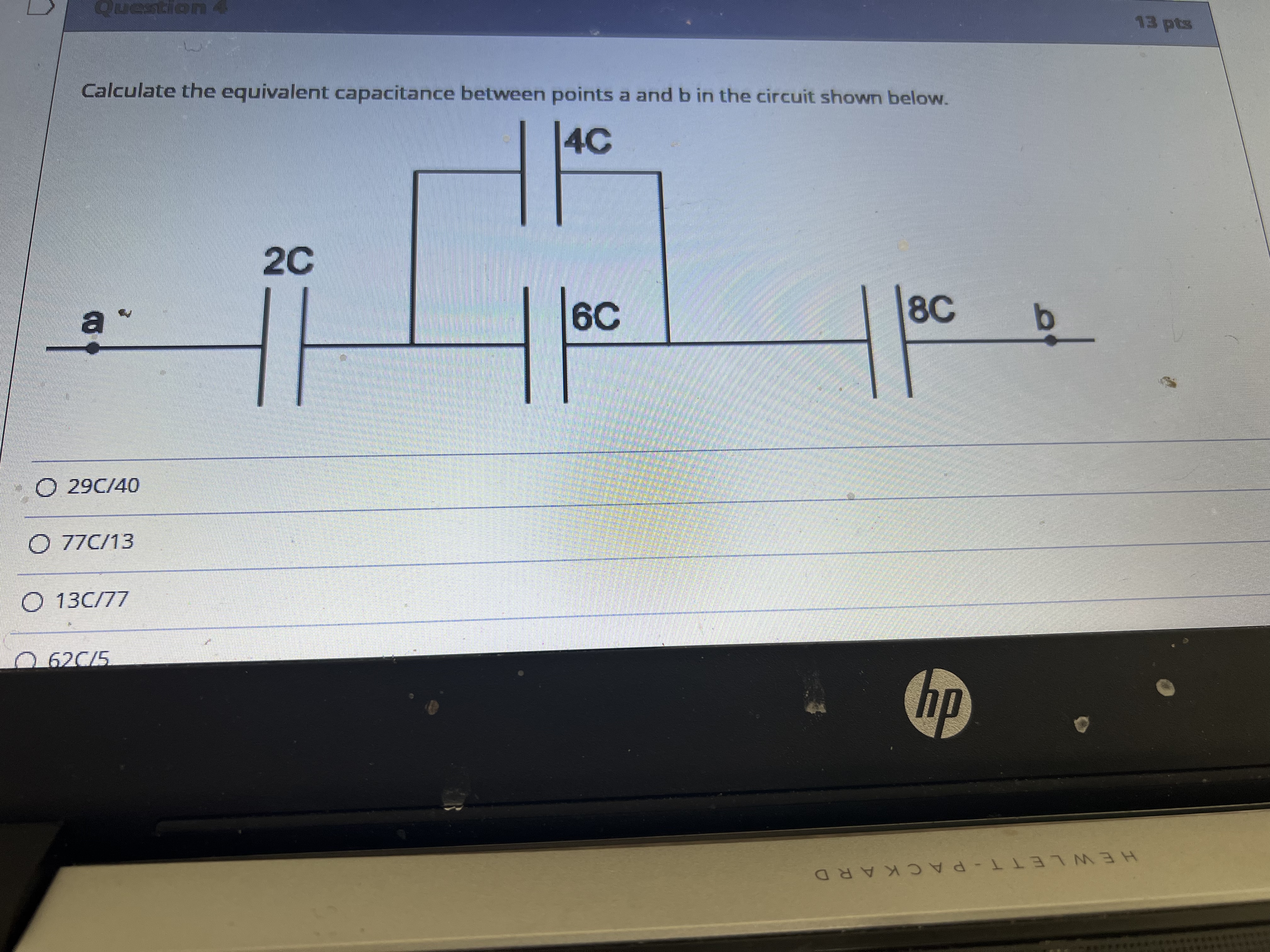 13 pts Calculate the equivalent capacitance between points a and b