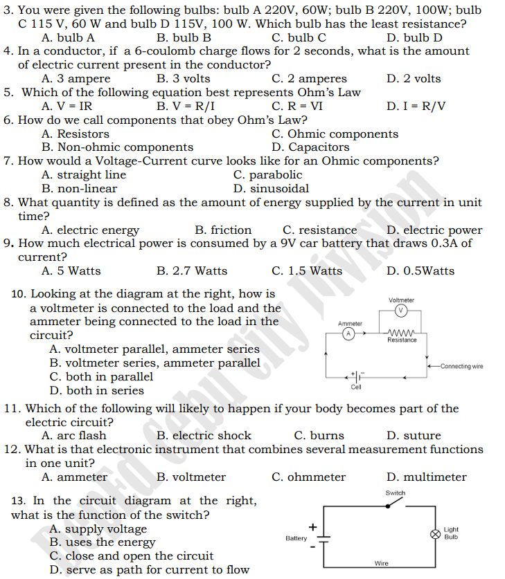 choosing the letter of the correct answer. Write your answer in your