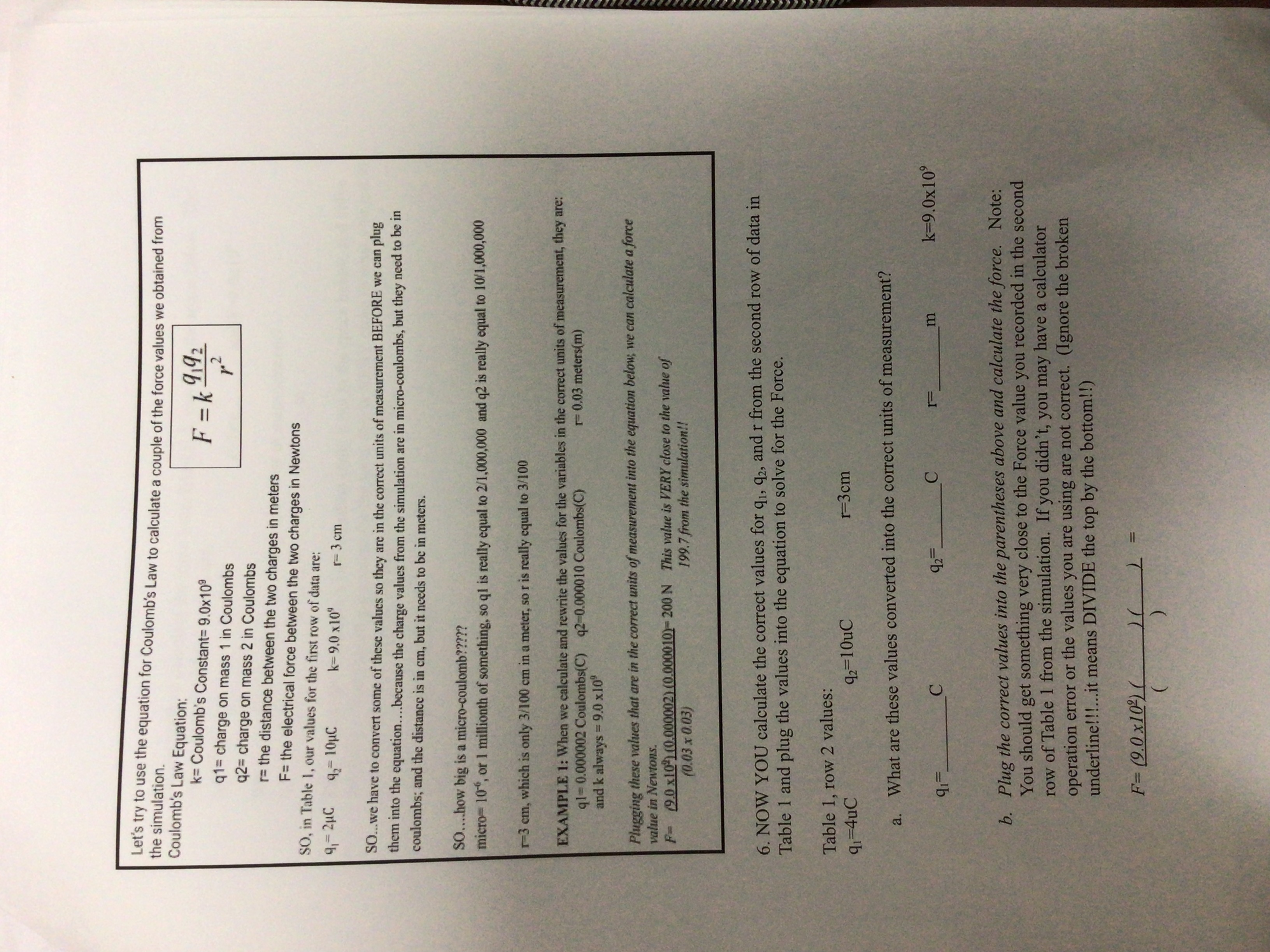the simulation. Let's try to use the equation for Coulomb's Law