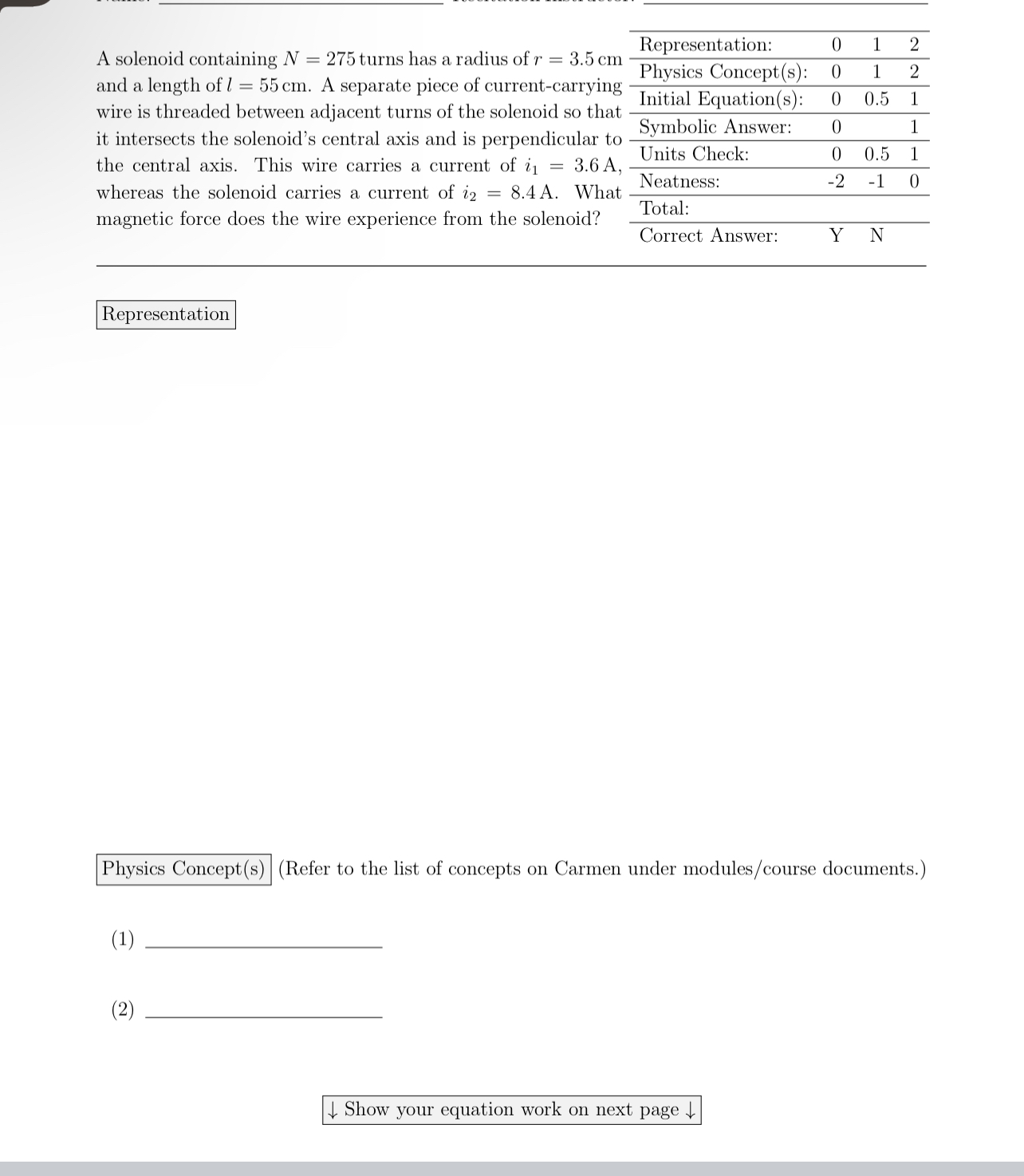 Visual representation of the problemphysics concepts used needs to be listedinitial equations