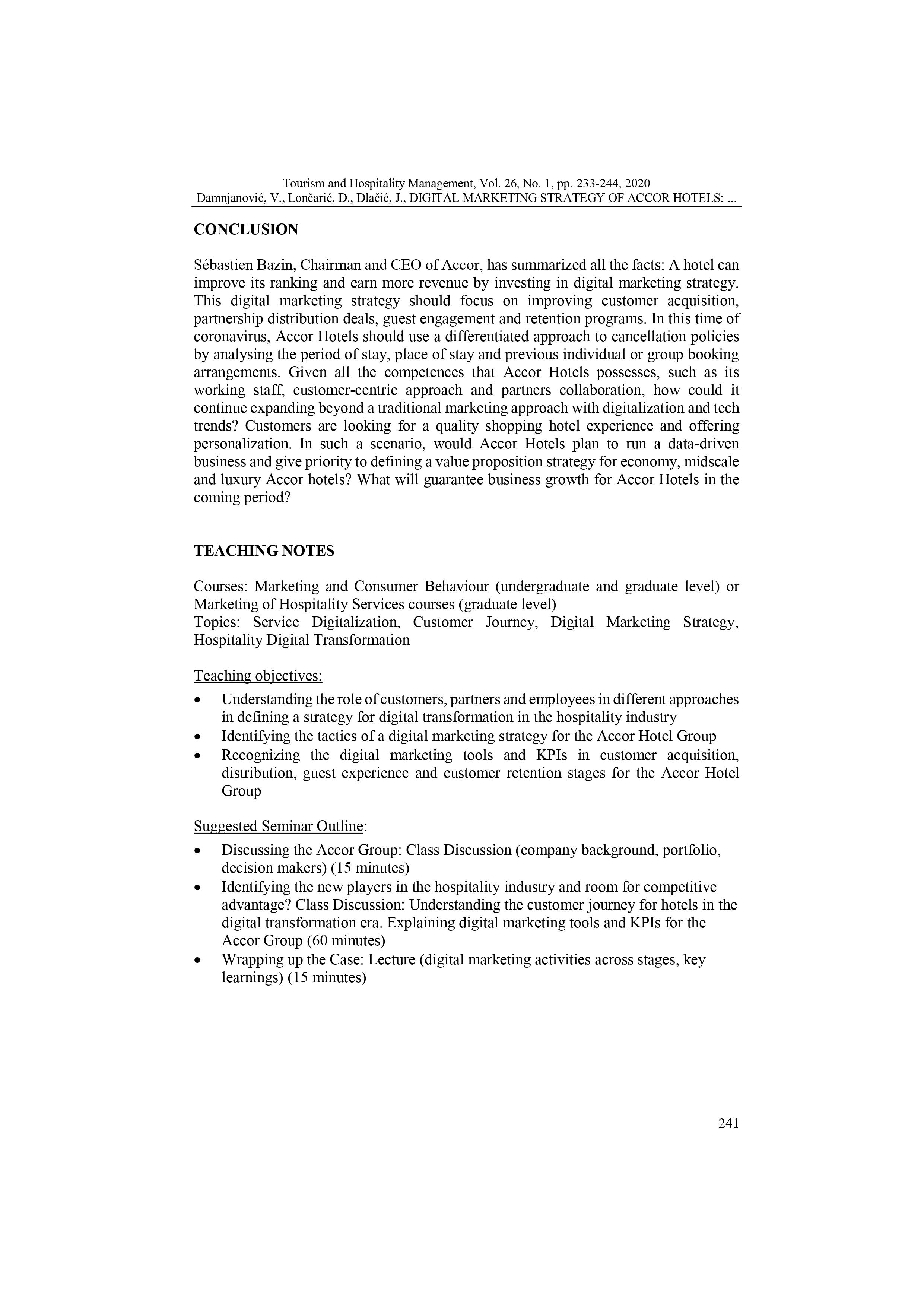 OF ACCOR HOTELS: TEACHING CASE STUDY DIGITAL MARKETING STRATEGY OF ACCOR HOTELS: