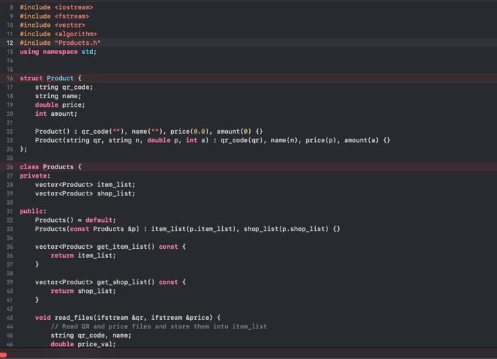 Products.h header file can you rewrite my code according to the header