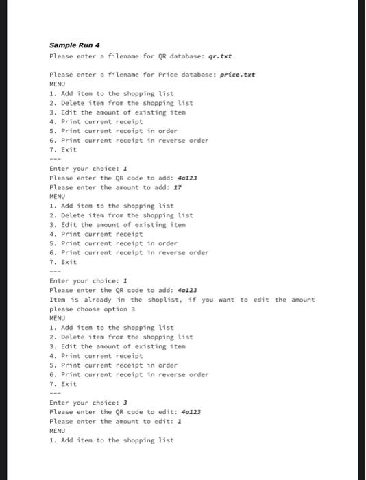 and price files and store then into item-list string qr_code, name; double