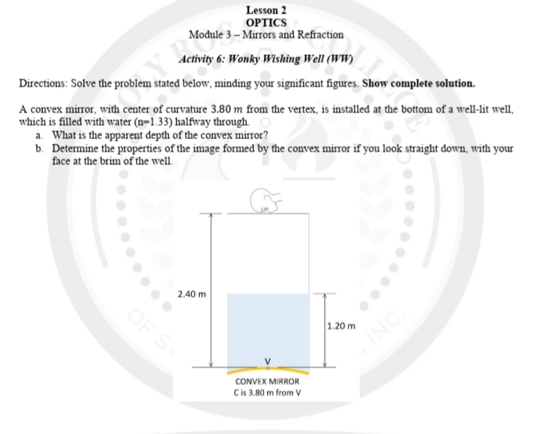 pls include clear solutions thanks! Lesson 2 OPTICS Module 3 - Mirrors