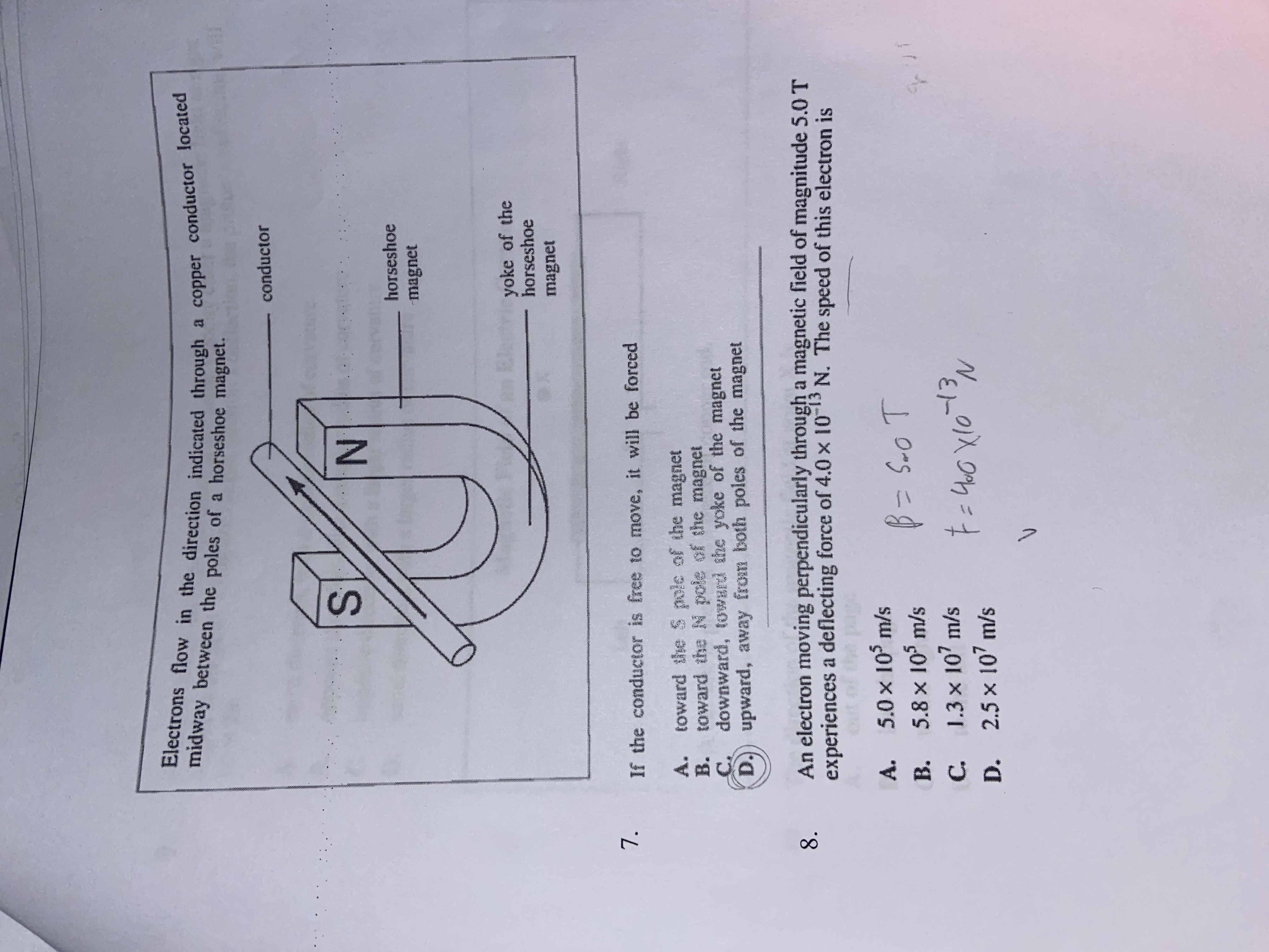 Electrons flow in the direction indicated through a copper conductor located
