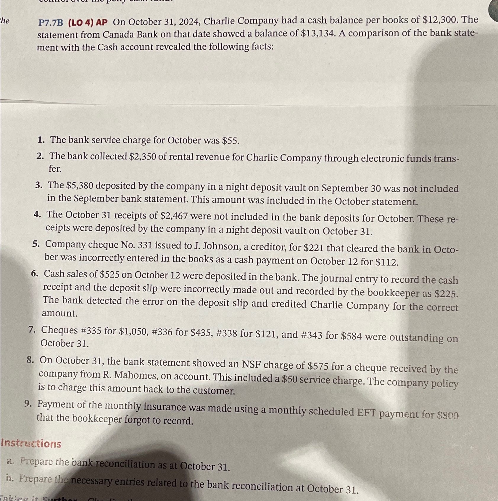  P7.7B (LO 4) AP On October 31,2024, Charlie Company had a